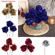 LANGMENGXUAN Foam Roses 10pcs Blue Roses Bride Bouquet Wedding Party Decor Decoration