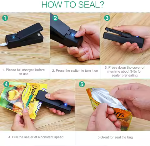 Mini Bag Sealer 2 in 1 Rechargeable Portable Bag Vacuum Heat Sealer&Cutter for Plastic Snack PVC Bag
