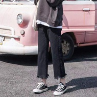 กางเกงยีนส์ทรงตรงเอวสูงสไตล์เกาหลีสีขาวสำหรับผู้หญิงไซส์ XS กางเกงขายาวทรงขากว้าง ทรงสลิม เอฟเฟกต์เพ