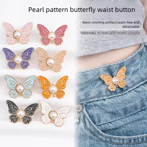 1Pc Floral Butterfly Waist Buckle - Detachable Alloy Metal Strap, No-Sew Waist Button, Can Adjust th