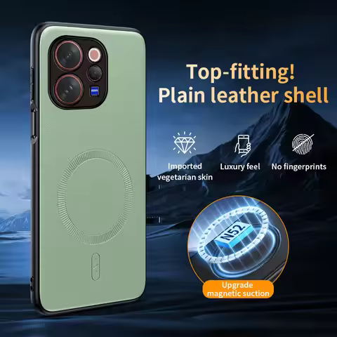 Thin Texture Leather Phone Case For VIVO V70 Elite Magnetic Wireless Charging PC+TPU Cover Bumper Fo