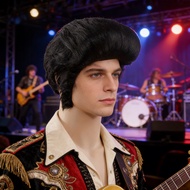 Elvis Presley Black Pompadour Synthetic Wig 50s Rock Roll Cosplay Accessory