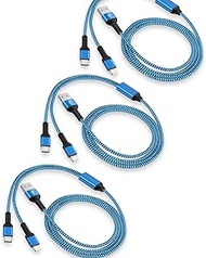 3Pack-4FT Apple & Android USB to Lightning & USB-C 2-in-1 Fast Charger Cable for iPhone 17 17Pro 16e