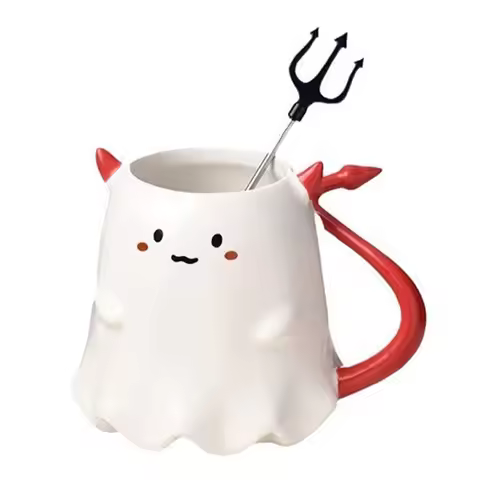Halloween Ceramic Cup Creative Devil Coffee Cup 500ml/16Oz Reusable with Fork Is A Thoughtful Gift f