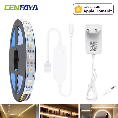 Homekit WiFi RGB+CCT 5in1 Chip LED Strip Light 5050 12V 1m 2m 3m 4m 5m RGBCW Dimmable Flexible Band 