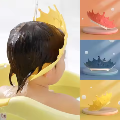 Baby Shampoo Cap Adjustable Eye Ear Protection Silicone Cartoon Crown Shower Cap Baby Care Wash Hair