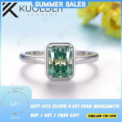 Kuololit 2CT Radiant Cut Cyan Moissanite Ring for Women Solid 14K 10K 585 White Gold Ring for Engage