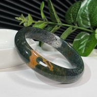 綠色海洋碧玉手鐲56MM 高瓷包晶魚籽料綠色玉髓手環 紋理豐富獨特