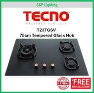 Tecno 75cm (New Color) 3 Burner Schott Glass Cooker Hob Gas Stove with Inferno Wok Burner Technology T23TGSV