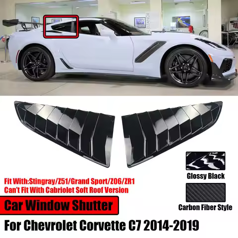 2PCS For 2014-2019 Chevrolet Corvette C7 Rear Window Louvers Scoop Cover Vent Side Shutter Trim Sing