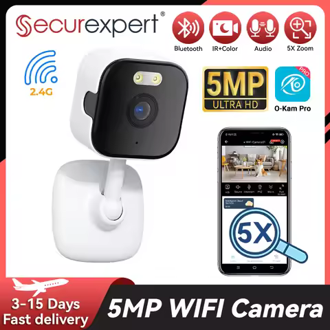 PEGATAH 5MP Mini WiFi Camera Indoor 2.4G Baby Monitor Pet Cam Two Way Audio Human Detection 5X Zoom 