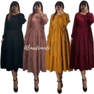 Midi Dress Wanita Katun Rayon Twill Premium/ Midi Dress Polos Jumbo