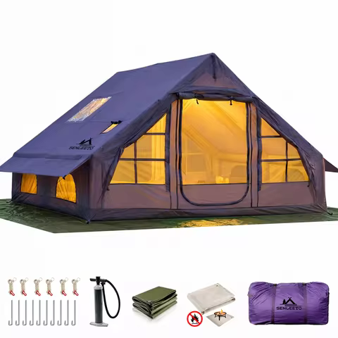 129 Square Feet Purple Inflatable Tent 6-8 Person for Camping,4 Season Easy Setup Waterproof Oxford 