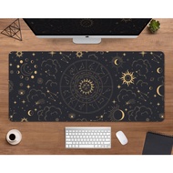 Constellation Desk Mat Astrology Mousepad xl, Gold Black zodiac wheel, space galaxy stars moon, XXL large astrology gaming deskmat mouse pad