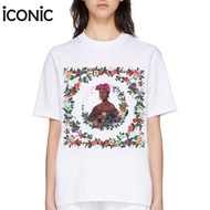 iCONiC LISA WHITE T-SHIRT #5642 เสื้อยืด พิมพ์ลาย โมนาลิซ่า ขาว ดอกไม้ เสื้อผ้าผู้หญิง เสื้อยืดผญ เส