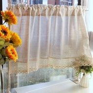 Natural Linen Blend Short Curtain Valance for Farmhouses’ Kitchen Rustic Short Swag Topper for Small Windows Bedroom Privacy Added Crochet Lace Bottom Rod Pocket Boho Chic Style