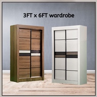 3 FT Sliding Wardrobe / 3 Kaki Almari Baju Sliding Door 2 Sliding Doors - 3ft x 6ft