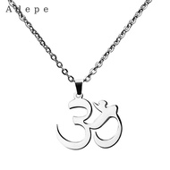 [Adepe] Silver Stainless Steel Pendant Necklace Aum Om Ohm Sanskrit Amulet Charms