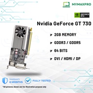 Nvidia GeForce GT 730 2GB 64Bits GDDR3 / GDDR5 Ports DVI / HDMI / DP / SFF / MT (REFURBISHED)