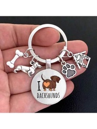 心形腊獅犬和骨頭和狗屋和鐘形寶石鑰匙扣手工寵物腕表寶石鑰匙鎖