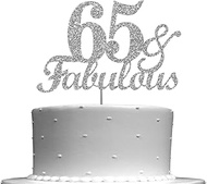 Fabulous & 65 Silver Glitter Cake Topper, 65th Birthday Party Decorations Ideas, Premium Quality Dec