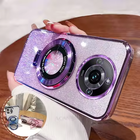 Realme11pro Glitter Plating Holder Silicone Case For Oppo Realme 11 12 Pro Plus 11pro 9 C55 C65 C67 