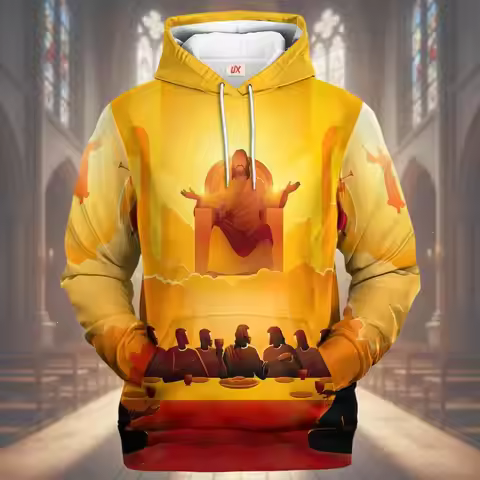 Jesus Last Supper Hoodie, Golden Christ Ascension Pullover, Religious Christian Sweater, Bible Scene