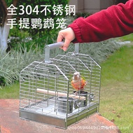 304Stainless steel parrot travel cage with horizontal bars, specialized for cockatiels, budgies, and