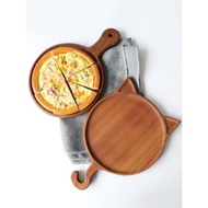 烏檀木披薩板實木質圓形披薩盤創意貓咪圓托盤家用牛排盤面包板