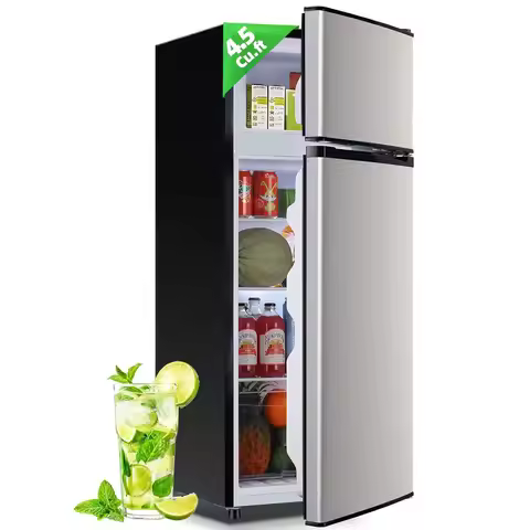 4.5Cu.ft Refrigerator with Freezer Two Door Fridge with Removable Glass Shelves, Crisper Drawer & Ex
