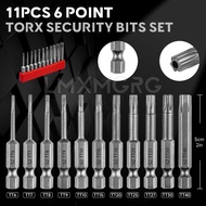 6 Point Security Torx Bit Set 11pcs Star Bits Set Screwdriver Magnetic S2 Alloy Steel With 1/4" Hex 
