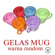 MUG MURAH MUG PLASTIK 500 ML DENGAN TUTUP/MUG BESAR MURAH WARNA RANDOM