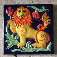 Ceramic tile Medieval lion Wall art Ancient glazed ceramic tile