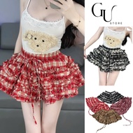 Very pretty GU STORE ladylike style flared short skirt with elastic waistband and drawstring waist