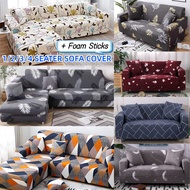 1/2/3/4 Sarung Elastic Sofa Cover L Shape Slipcover Stretch Sofa Cover Geometric Leaf Sofa Seater Protector