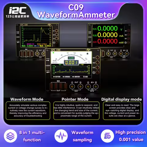 I2C C09 Dual Channel Waveform Ammeter 0-40V, 4-Inch HD Display for Fast Voltage Current & Diode Test