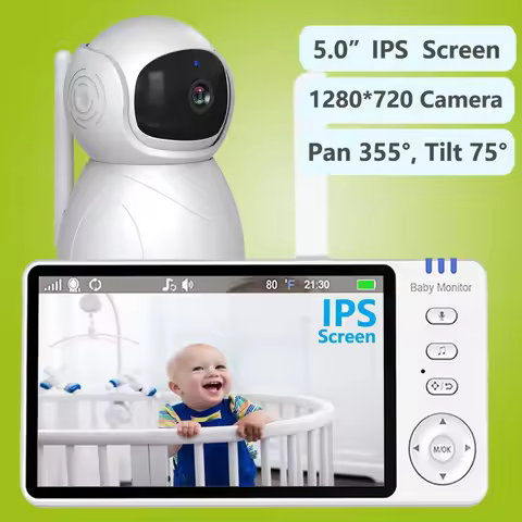 5" 720P HD IPS Screen Video Baby Monitor Pan Tilt 4X Zoom Camera Babysitter 2 Way Audio Night Vision