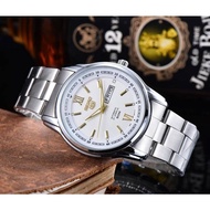 HOT ； [In stock] Original Men Watches Seiko 5 21 Jewels Automatic Watch for Men Luminous waterproof Black dial calendar Silver Stainless steel strap
