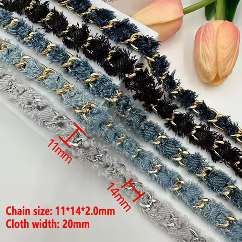90cm Denim Woven Chains Straps For DIY Shoe Bag Clothing Decoration Craft Supplies Denim Metal Braid