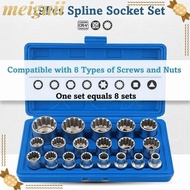 MEIGUII 19 Pcs Spline Socket Set, Cr-V 1/2" Drive 12 Point Socket Set, High Quality Metric with  6-A
