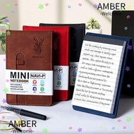 AMBER Pocket Notebook, A7 Portbale A7 Notebook,  Leather Cover Horizontal Line Memo Pad Students