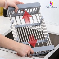 Folding Expandable Water Filter Rack Drain Basket Stainless Steel Kitchen Sink Dish Drainer Strainer