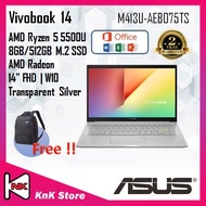 ASUS VIVOBOOK 14 M413U-AEB075TS 14" FHD LAPTOP - Transparent Silver ( RYZEN 5/8GB/512GB SSD/INTEL/W10)