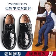 Boys' leather shoes black soft-soled leather performance shoes children's primary school students' British style performance suit shoes for older children