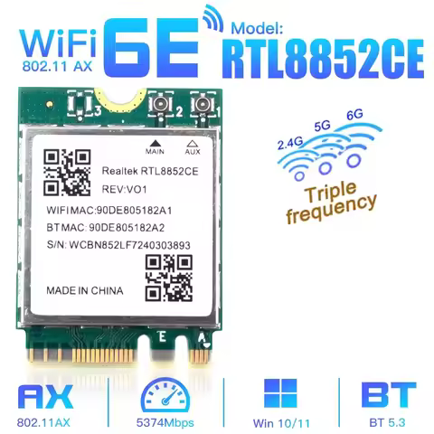 RTL8852CE WiFi 6E M.2 WiFi Network Card 5400Mbps 802.11AX Bluetooth 5.3 Wireless Adapter AX5400 2.4G