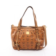 【二手】 MCM Visetos 手提包，干邑色，PVC塗層帆布和皮革，兩用肩包，女士，二手 A