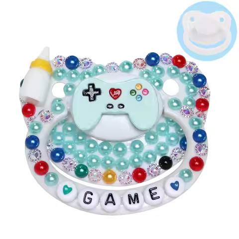 100% Handmake Cute Milk Bottle Game Pattern Blue Adult Baby Pacifier Silicone Adult size Pacifier ab