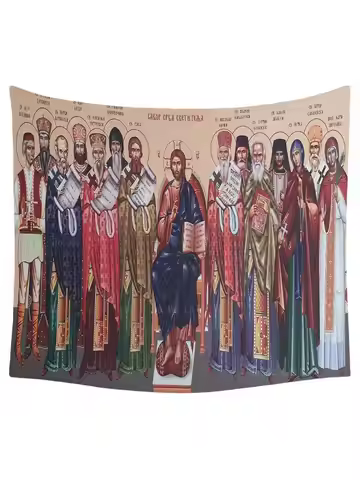 Holy Serbian Assembly Of Saints Byzantine Orthodox Art Wall Hanging Tapestry By Ho Me Lili For Livin