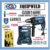 BOSCH GSB16RE 13MM IMPACT HAMMER DRILL 100PCS ACCESSORIES 16MM 750W 1/2" (CORDED) + STANLEY STMT6667