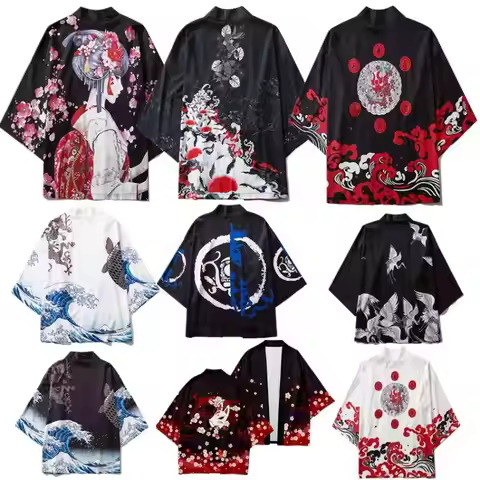 Color Cosplayer Anime Haori Kimono Men Japanese Style Haori Ukiyoe Waves Cloak Cosplay Costume Anime
